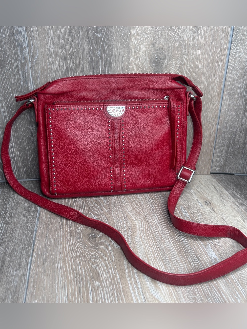 Brighton Red Leather Crossbody Bag with Stud Details